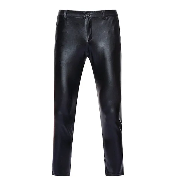 Solid Coated Metallic Skinny Shiny Stage Style Men Pants