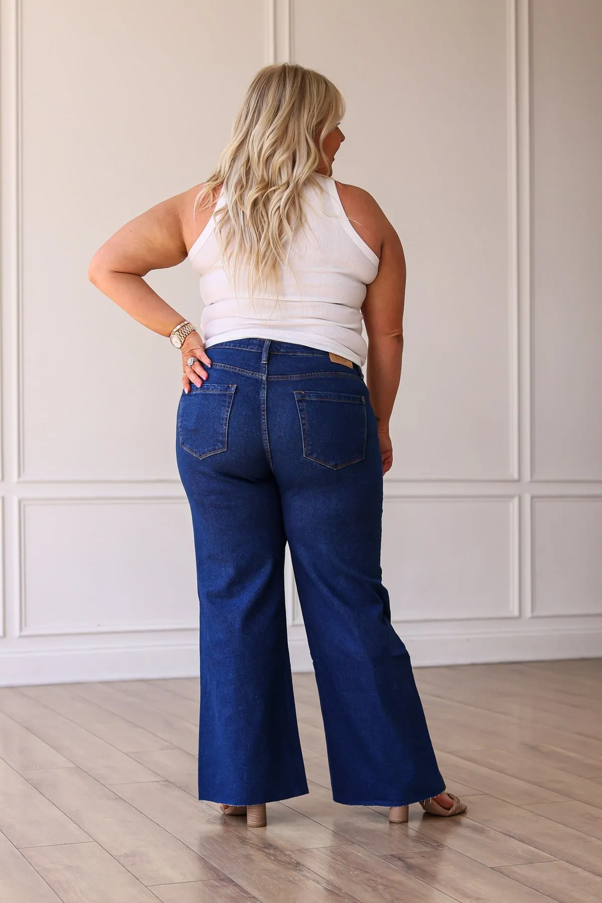 Southern Grace The Dakota High Rise True Blue Wide Leg with Fray Hem Denim LK-1206