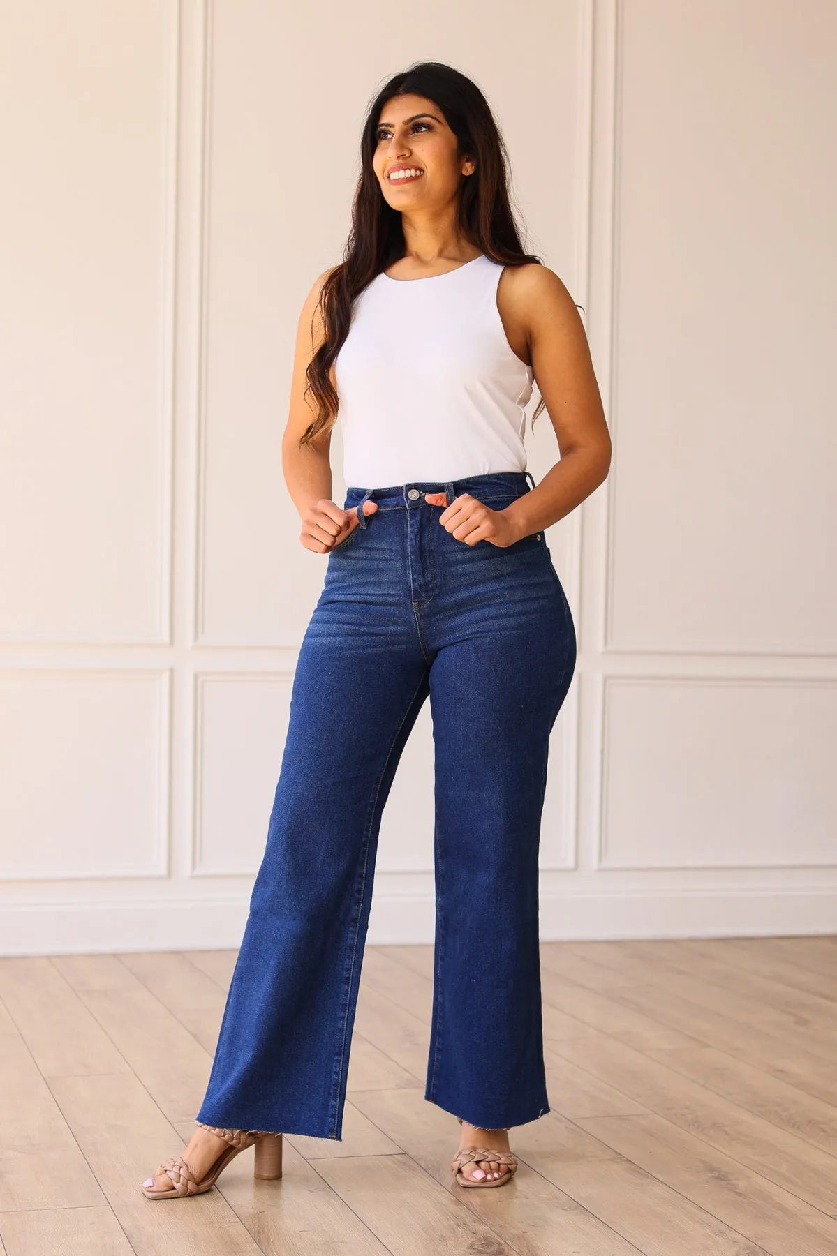 Southern Grace The Dakota High Rise True Blue Wide Leg with Fray Hem Denim LK-1206