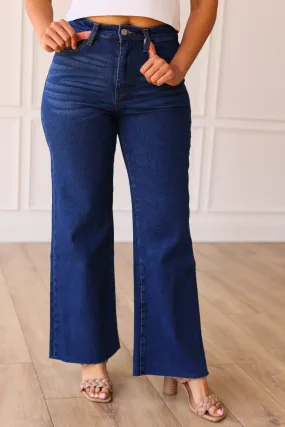 Southern Grace The Dakota High Rise True Blue Wide Leg with Fray Hem Denim LK-1206