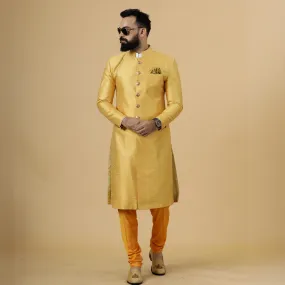 Stunning Yellow Banarasi Brocade Achkan for Men | Father Son Combo | Perfect for Grooms