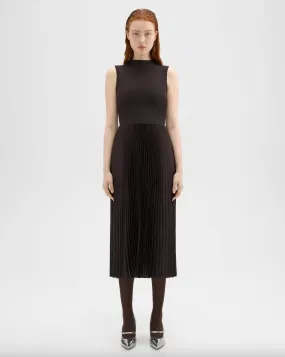 Textured Satin Pleated Combo Dress - Mink