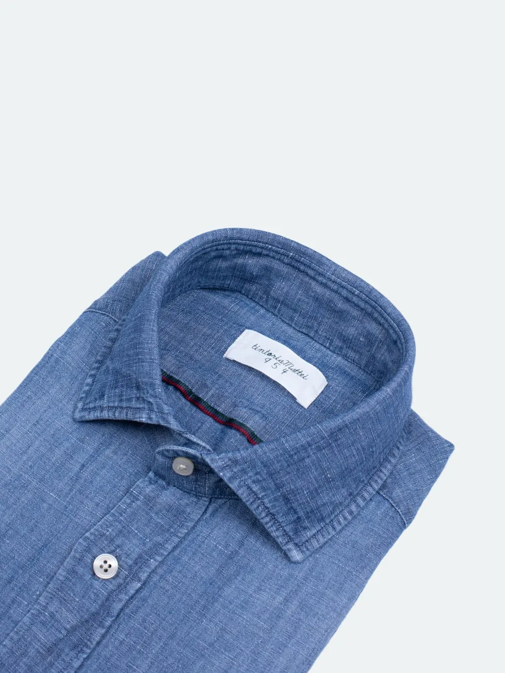 Tintoria Mattei Linen Denim Shirt Mid Blue