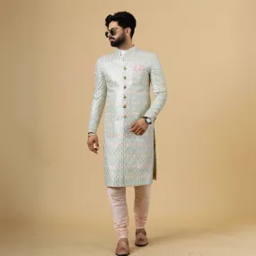 Traditional Ivory Sequin Embroidered Sherwani for Men | Father Son Combo | Perfect Groom Wear