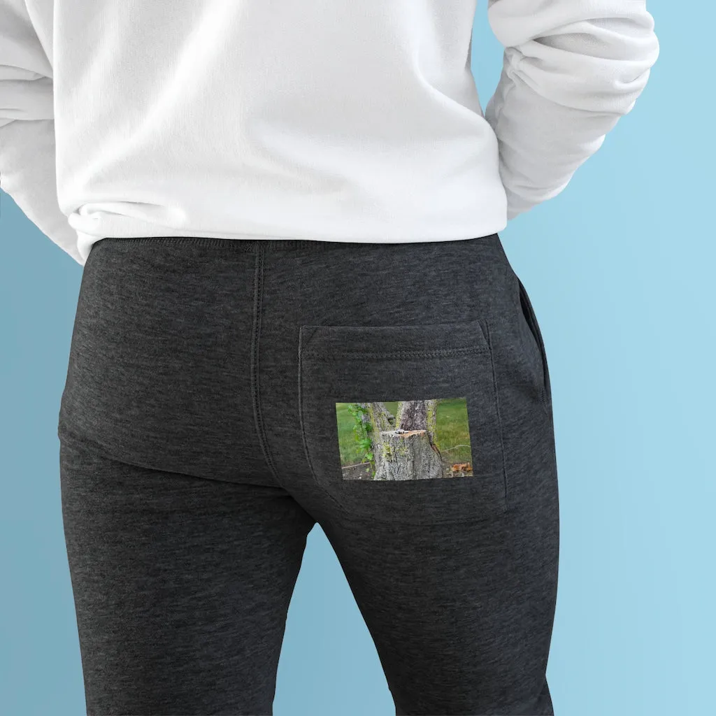 Tree Stump and Green Leaves Premium Fleece Joggers