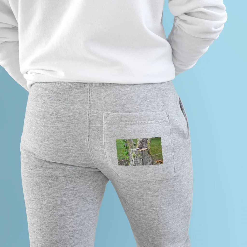 Tree Stump and Green Leaves Premium Fleece Joggers