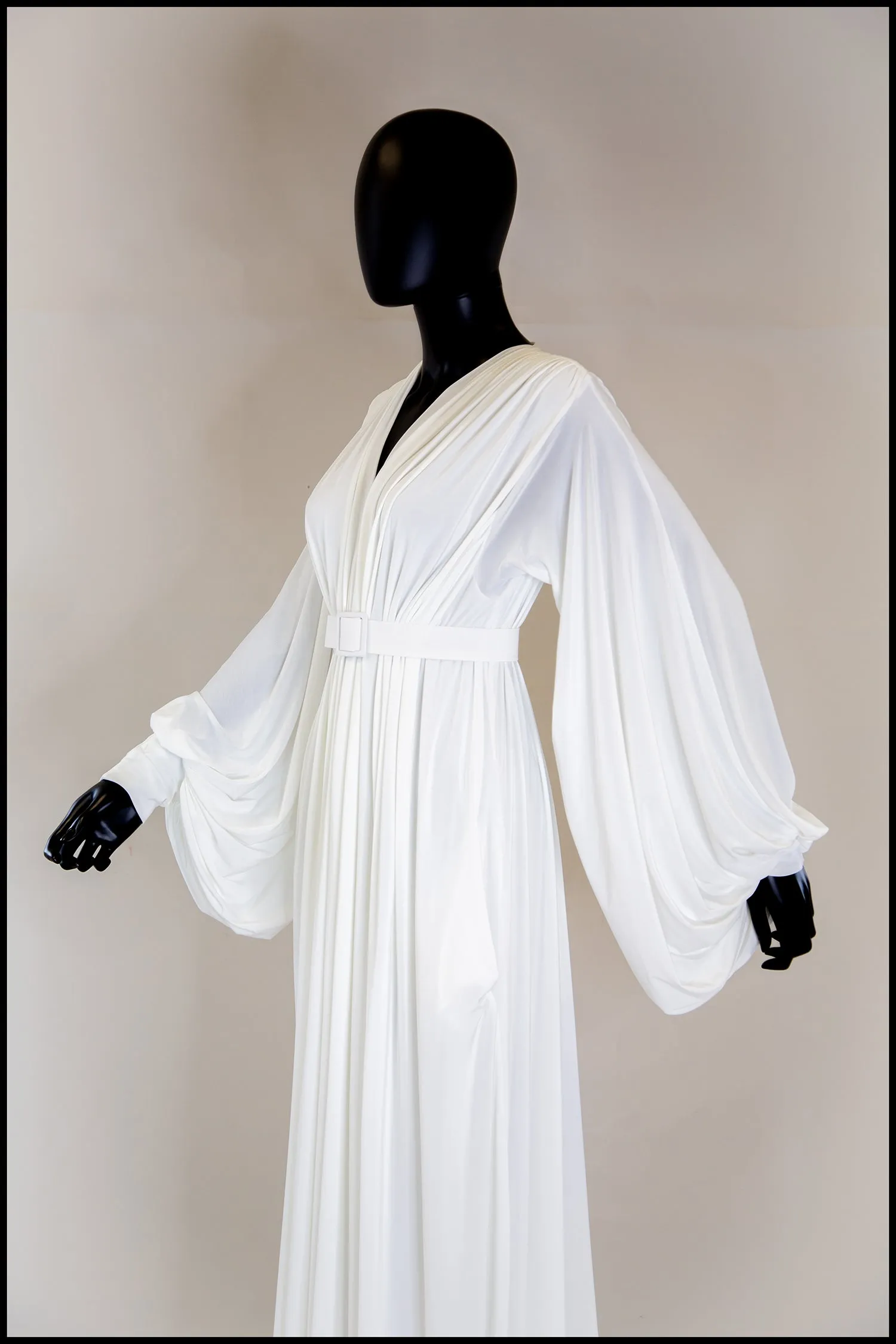 Vamp - Hollywood Draped Jersey Ivory Gown