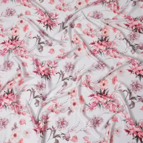 Vibrant Pink Floral Synthetic Modal Satin Fabric - Romantic Print, 110cm - Purchase Online-D17974