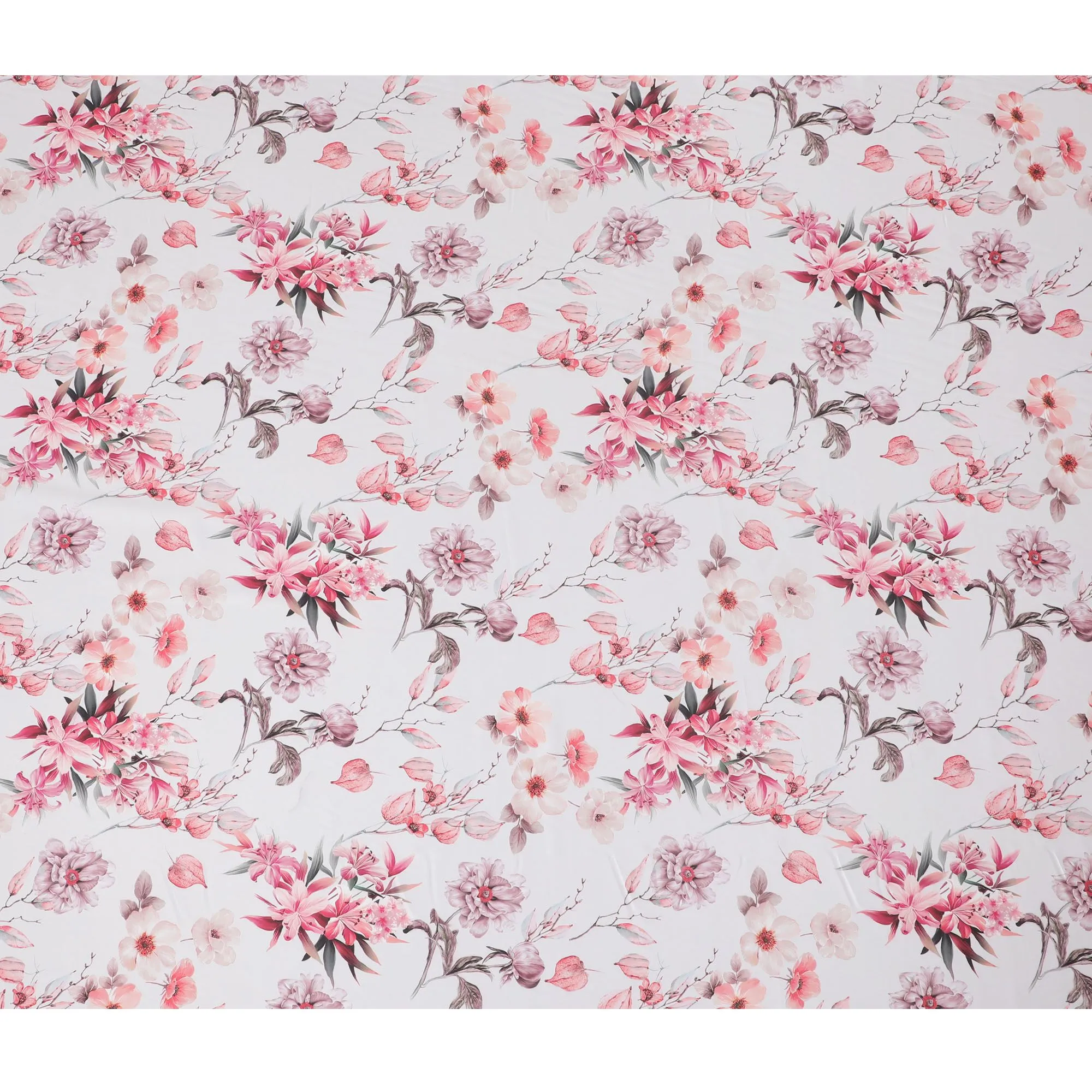 Vibrant Pink Floral Synthetic Modal Satin Fabric - Romantic Print, 110cm - Purchase Online-D17974