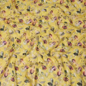 Vibrant Yellow Premium Cotton Voile Fabric with Delicate Floral Print - Traditional Thobe Material, 140 cm Wide-D20221