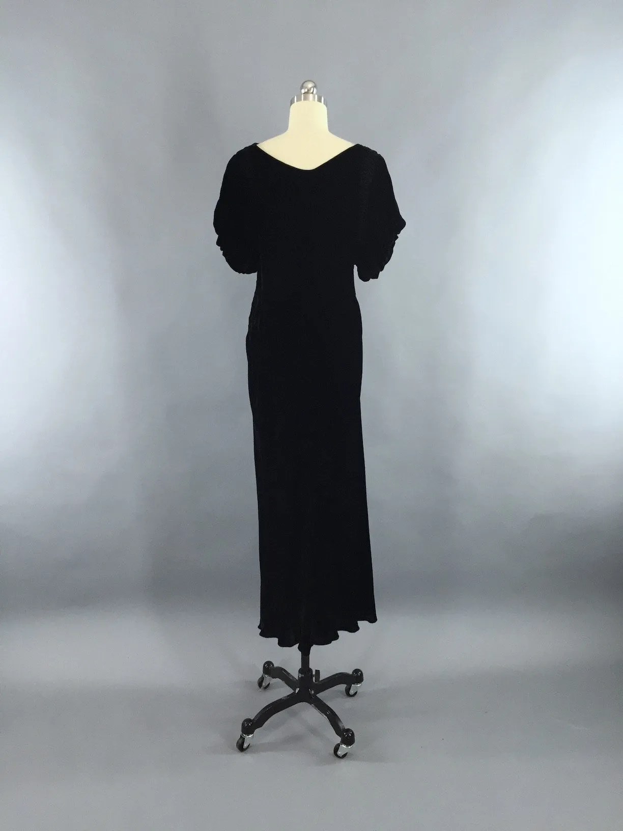 Vintage 1930s Dress / Bias Cut Dress Black Velvet Gown