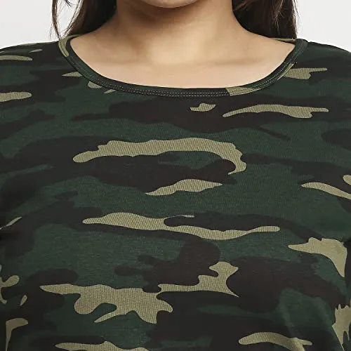 Wear Your Opinion Women's Camouflage Army Printed Midi Style Casual Tshirt Dress(XXXL,GreenCamo)