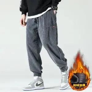 Wenkouban Back To School  Winter Corduroy Warm Pants Black Thick Trousers Male Baggy Casual Grey Home Pants Plus Velvet Korean Streetwear Hip Hop