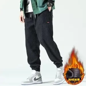 Wenkouban Back To School  Winter Corduroy Warm Pants Black Thick Trousers Male Baggy Casual Grey Home Pants Plus Velvet Korean Streetwear Hip Hop