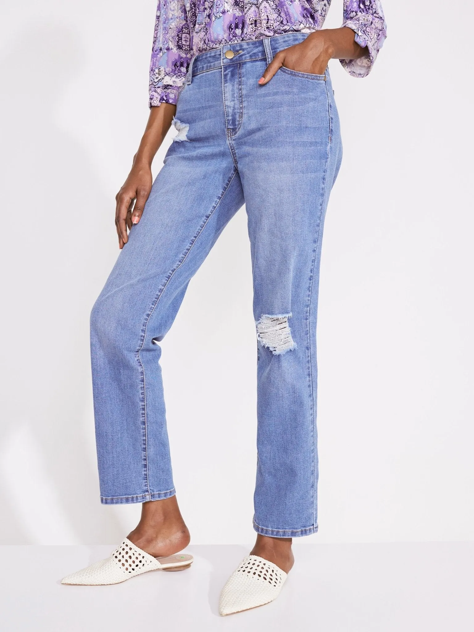 Westport Signature Straight Leg Jeans with Destruction