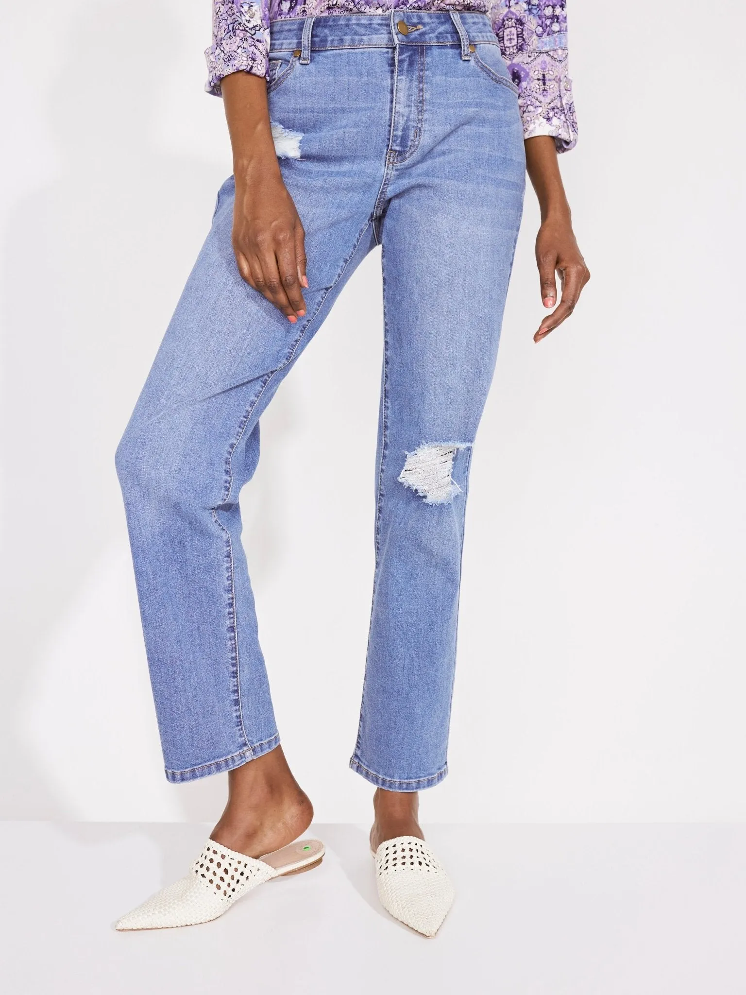 Westport Signature Straight Leg Jeans with Destruction