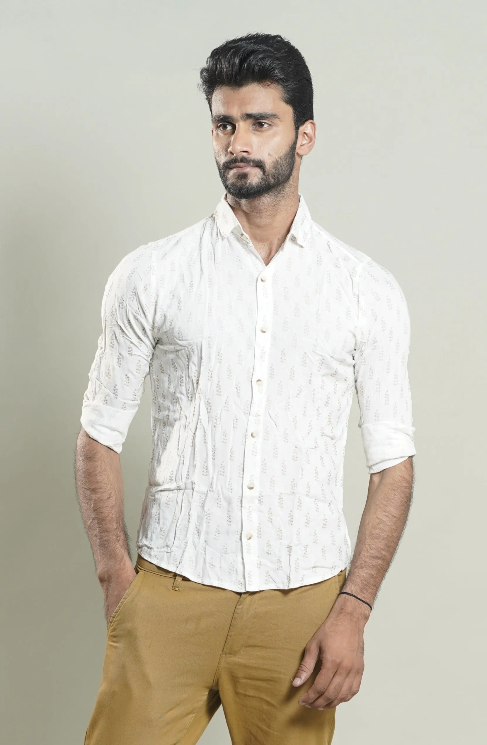 White Cotton Print Shirt