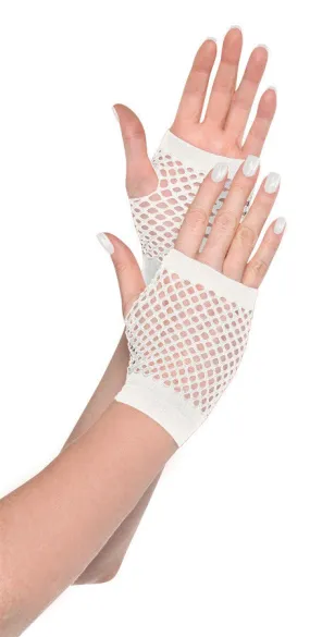 White Short Fishnet Gloves