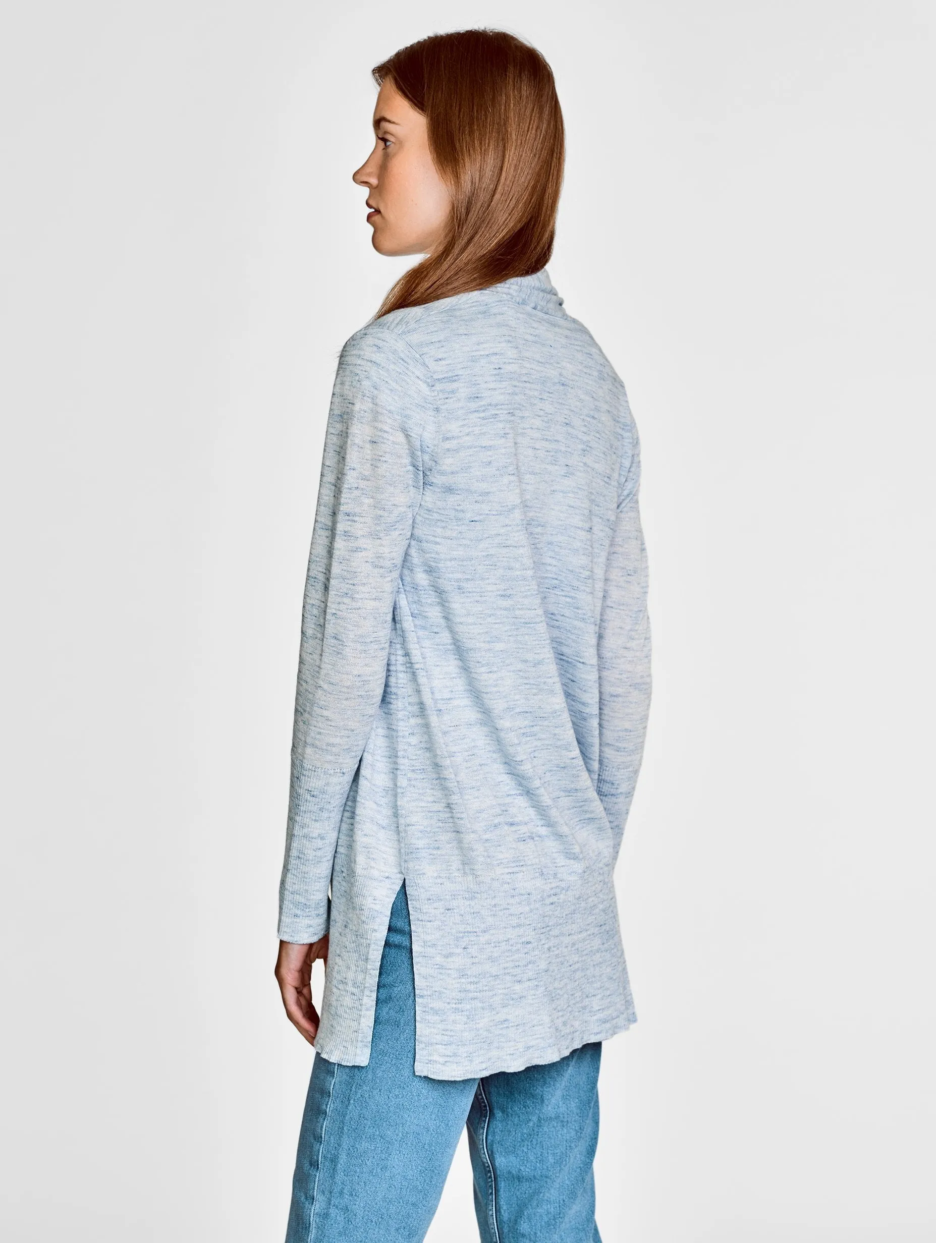 White   Warren - High Rib Cardigan in Crystal Blue