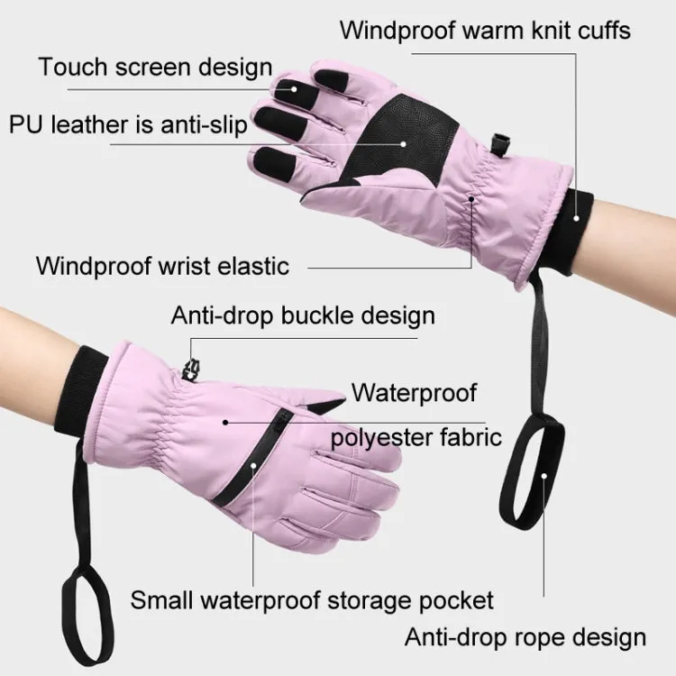 Winter Padded Ski Finger Gloves Outdoor Windproof Warm Sports Gloves, Size: XS(Pink)