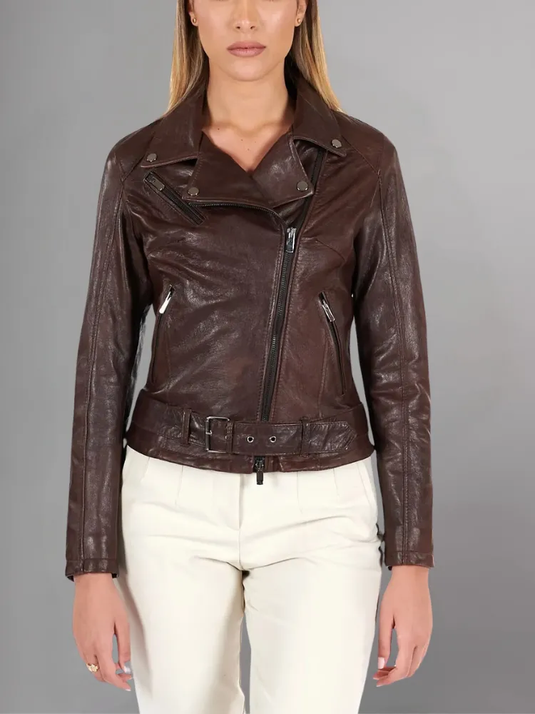 Women Green Cafe Racer Style Biker Genuine Leather Jacket