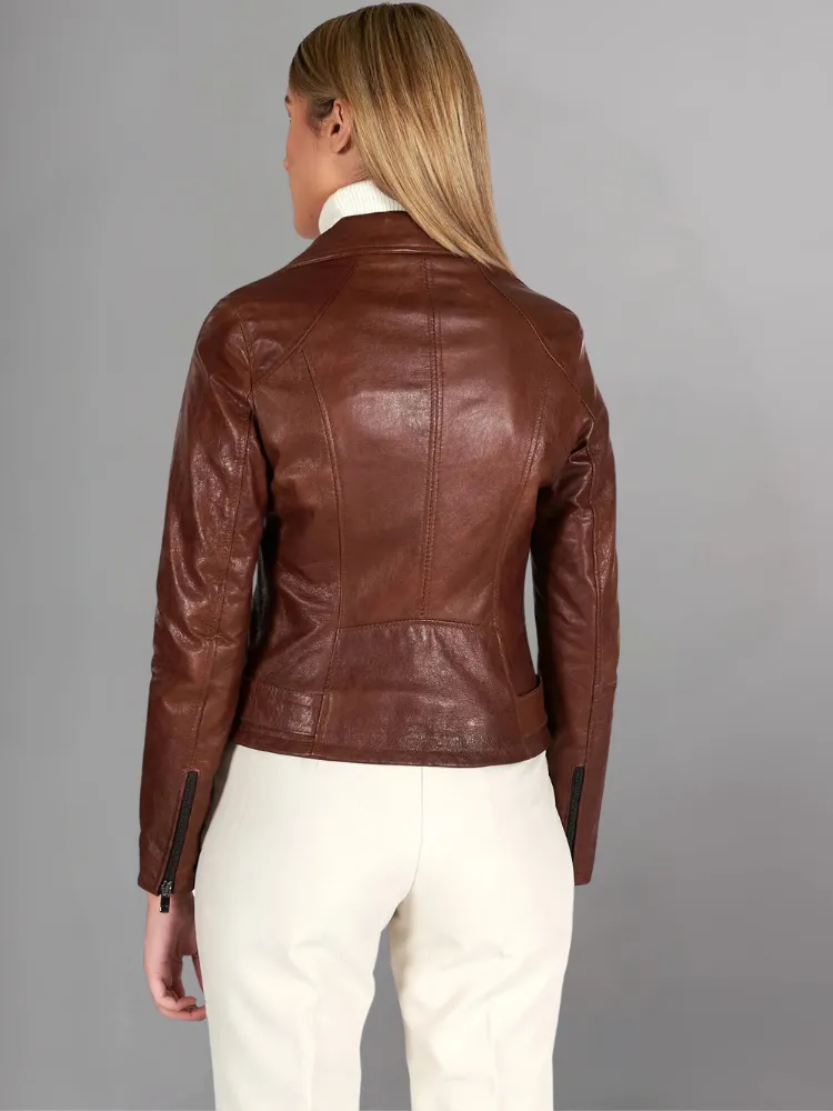 Women Green Cafe Racer Style Biker Genuine Leather Jacket