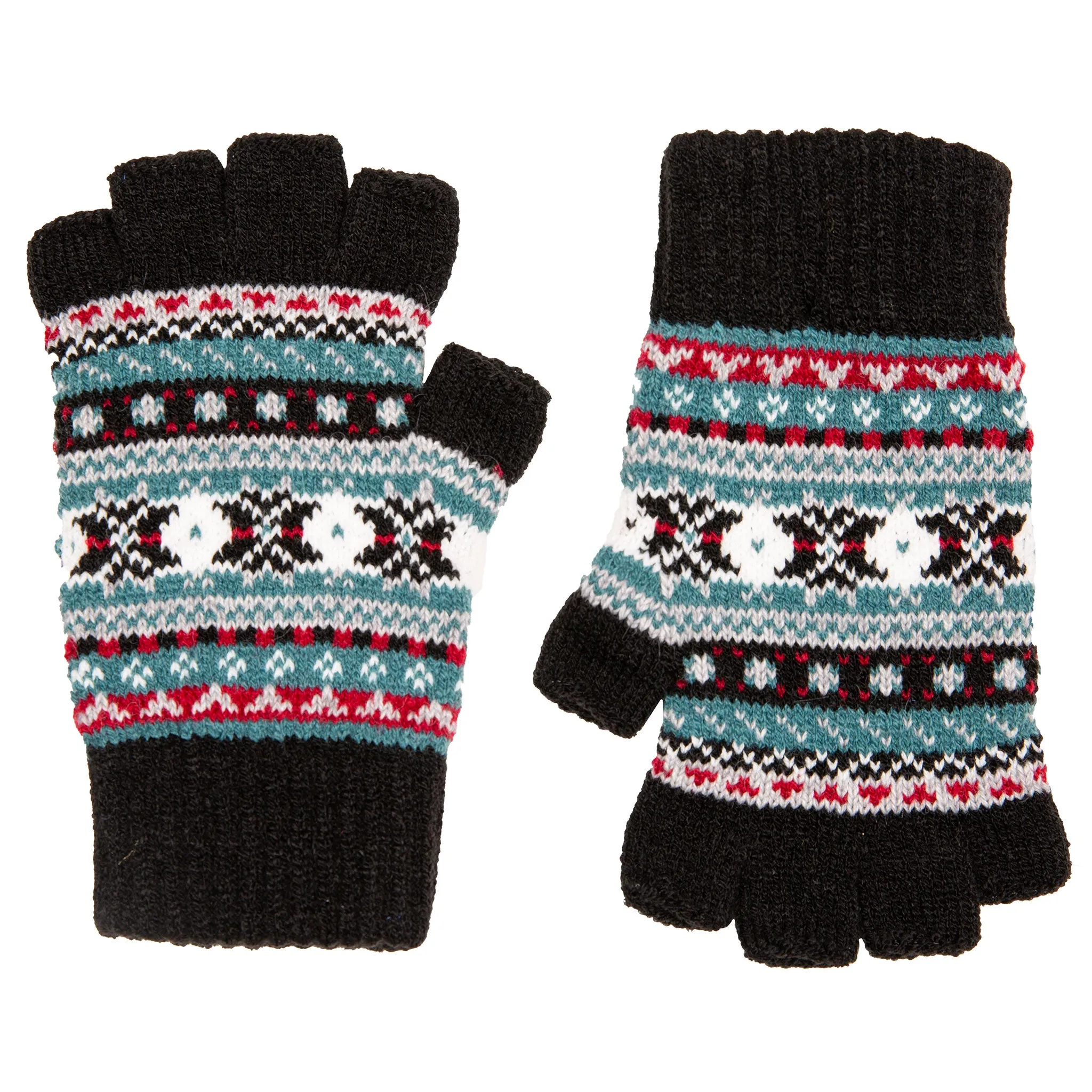 Women’s Fingerless Jacquard Fair Isle Knitted Gloves