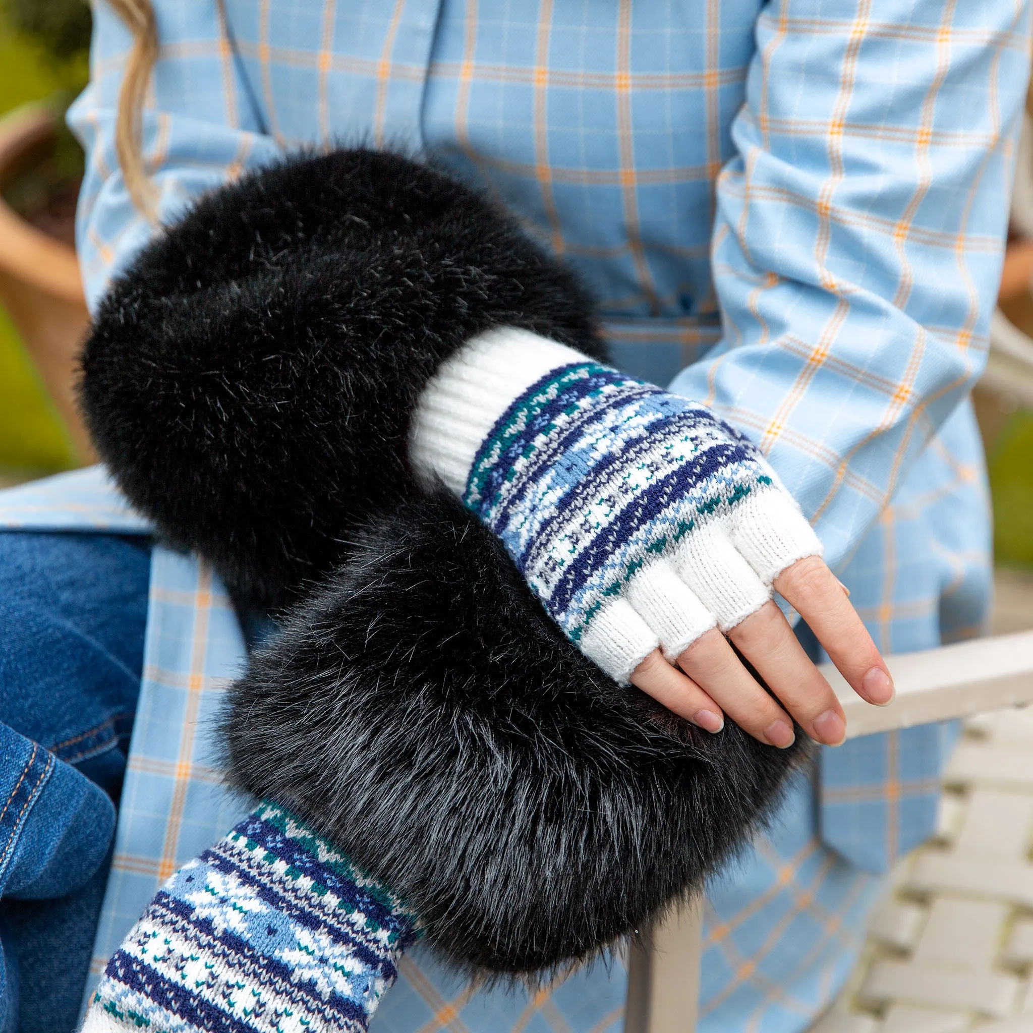 Women’s Fingerless Jacquard Fair Isle Knitted Gloves