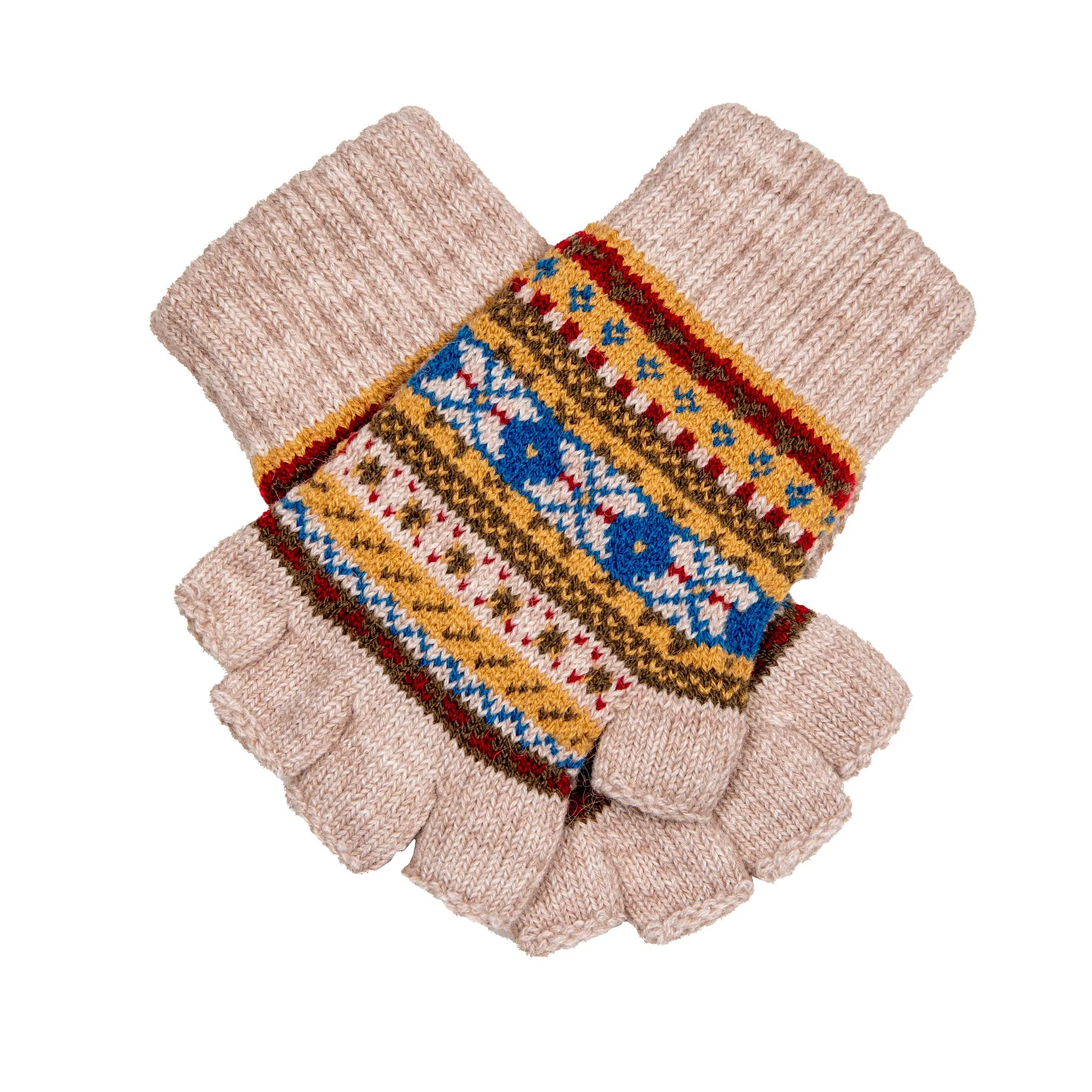 Women’s Fingerless Jacquard Fair Isle Knitted Gloves