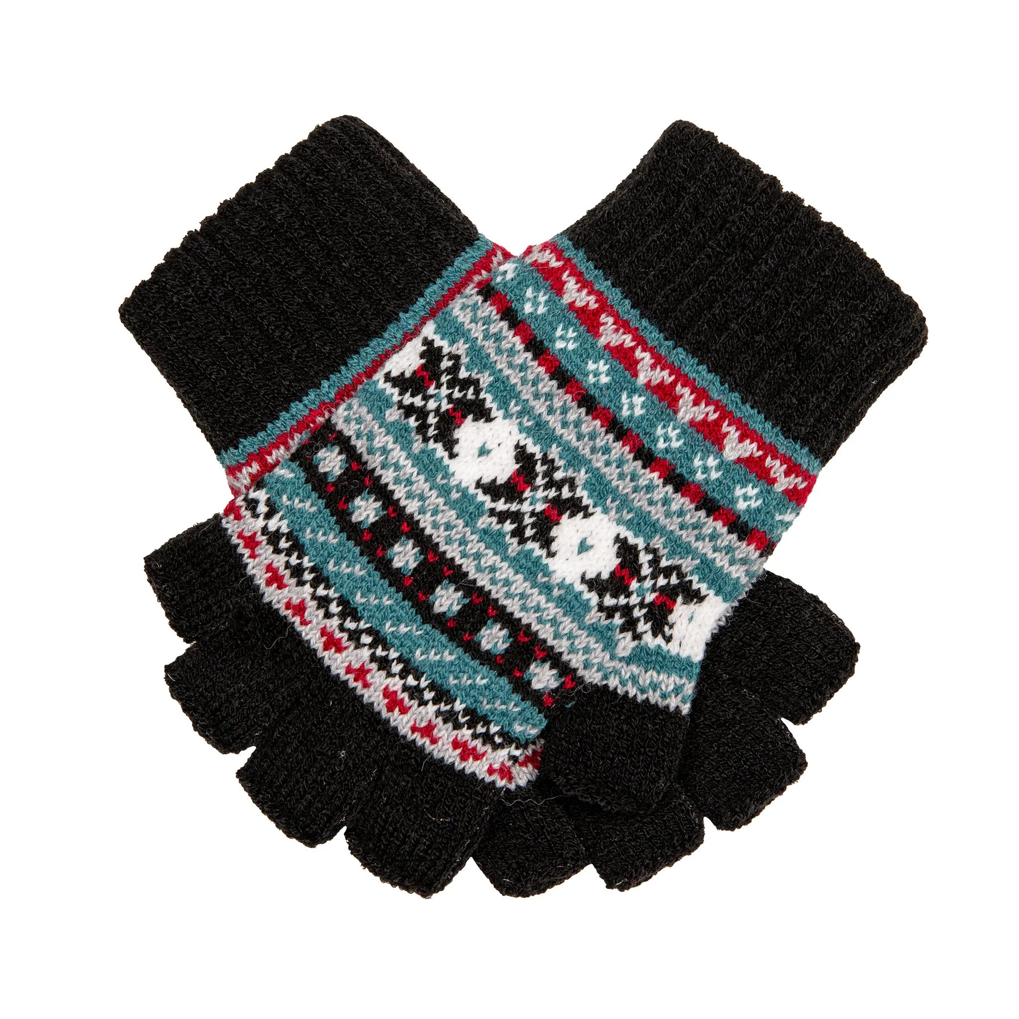 Women’s Fingerless Jacquard Fair Isle Knitted Gloves