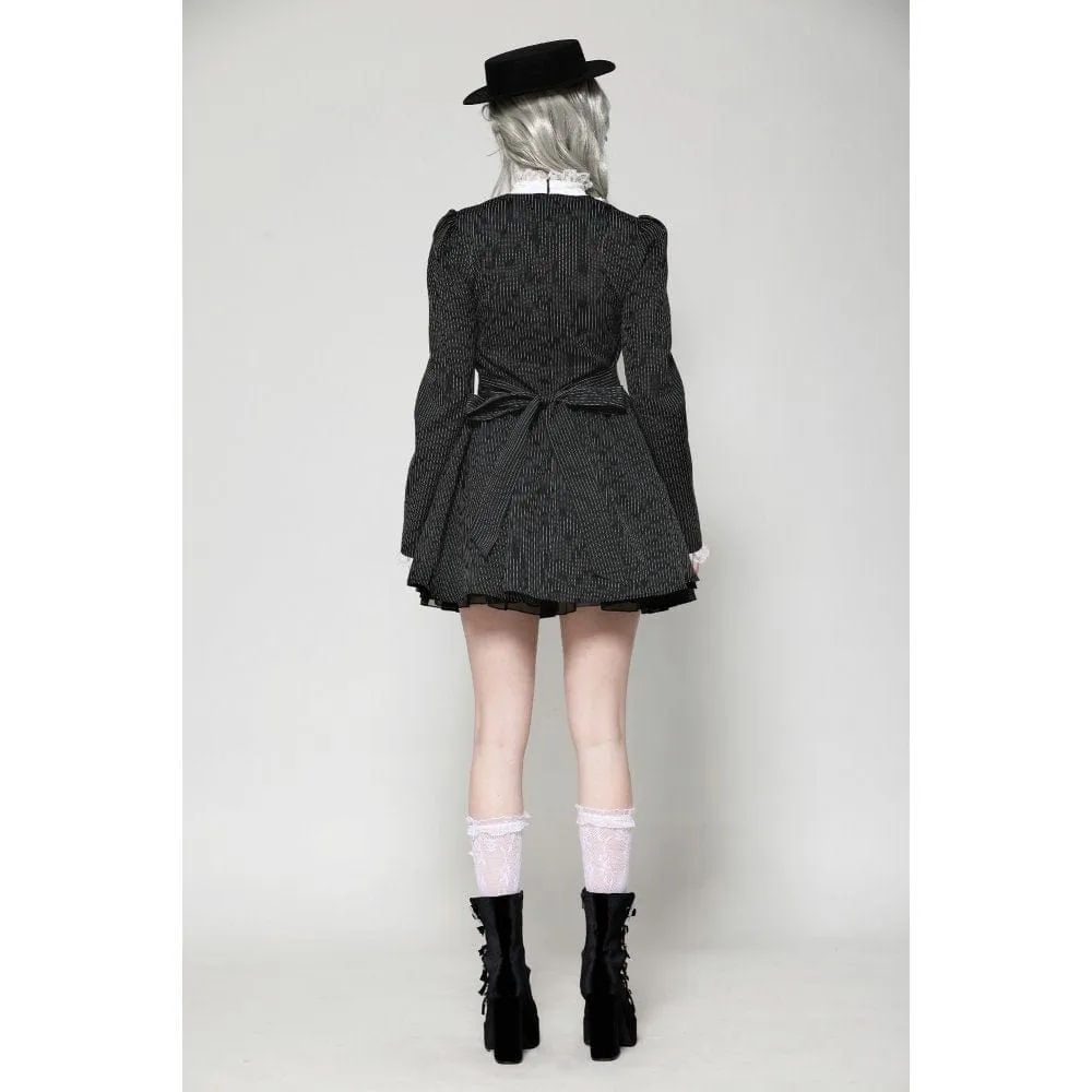 Women's Gothic Lolita Ruffled Lace Short Dress Black White