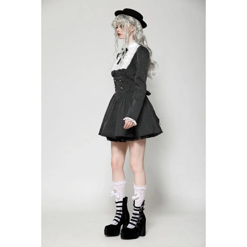 Women's Gothic Lolita Ruffled Lace Short Dress Black White