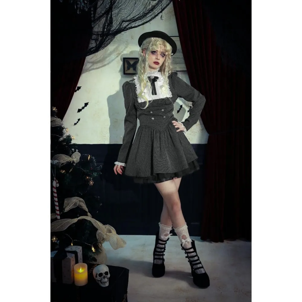 Women's Gothic Lolita Ruffled Lace Short Dress Black White