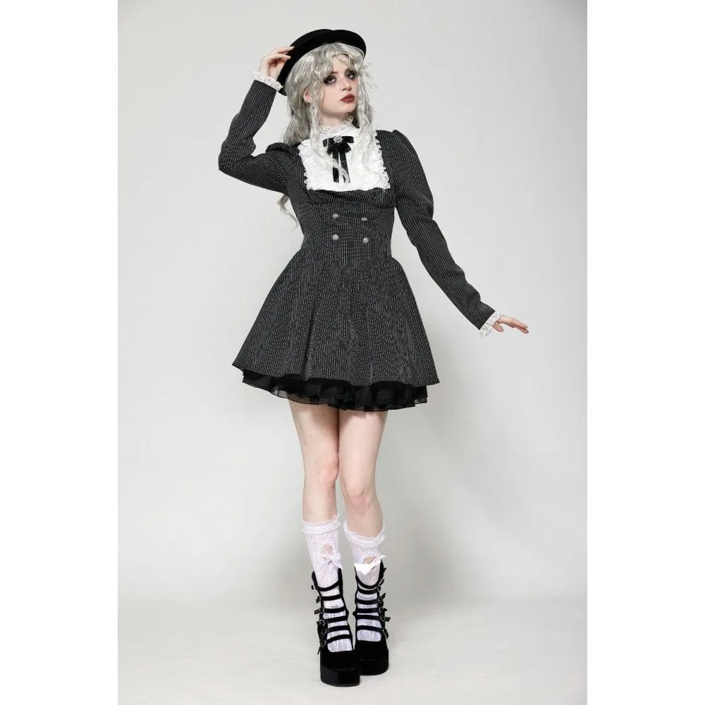 Women's Gothic Lolita Ruffled Lace Short Dress Black White