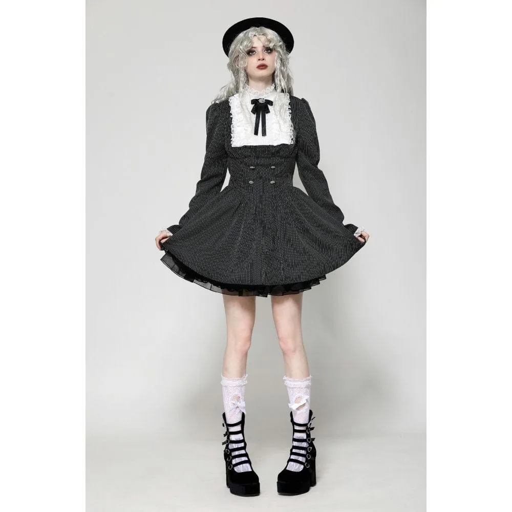 Women's Gothic Lolita Ruffled Lace Short Dress Black White