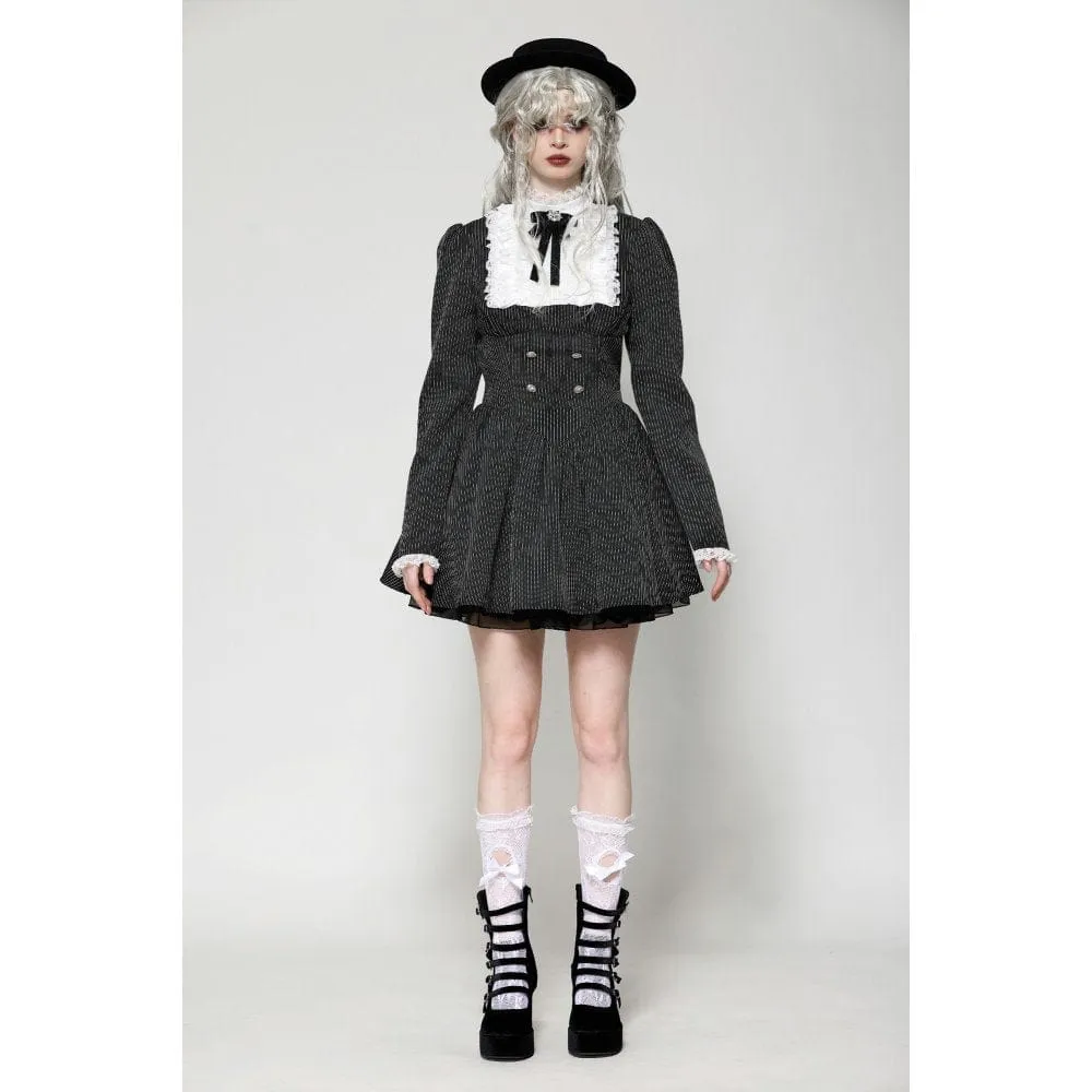 Women's Gothic Lolita Ruffled Lace Short Dress Black White