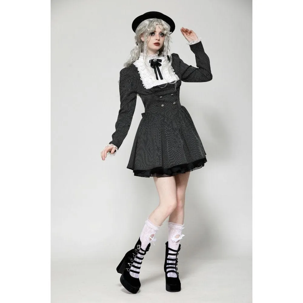 Women's Gothic Lolita Ruffled Lace Short Dress Black White