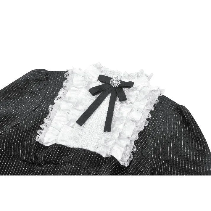 Women's Gothic Lolita Ruffled Lace Short Dress Black White