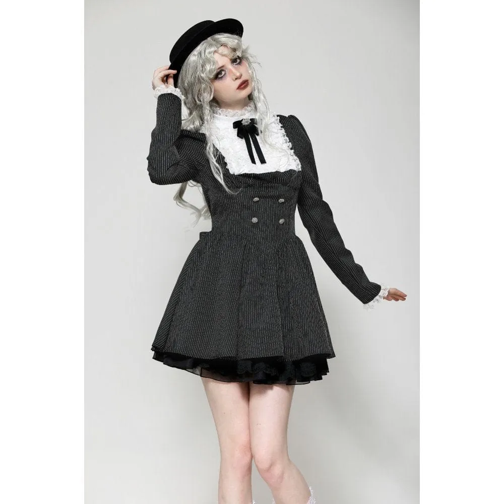 Women's Gothic Lolita Ruffled Lace Short Dress Black White