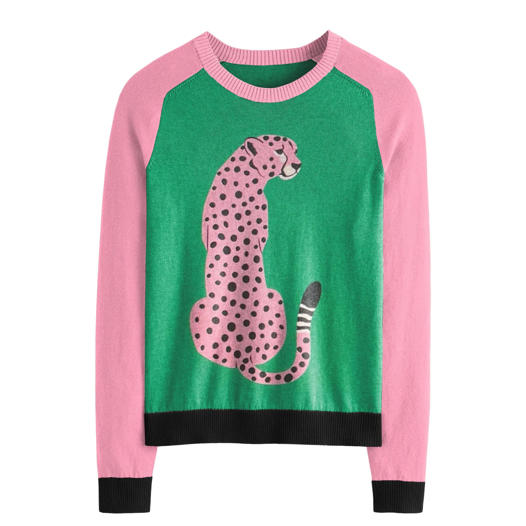 Women's pink tiger jacquard knit sweater